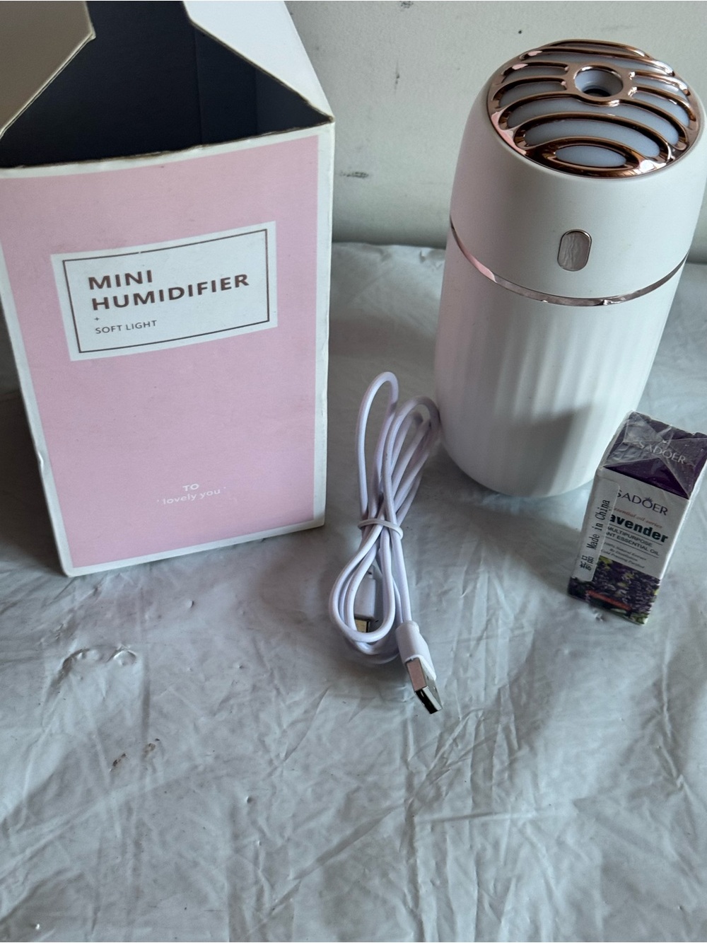 Mini USB Portable Humidifier - White with Rose Gold Trim